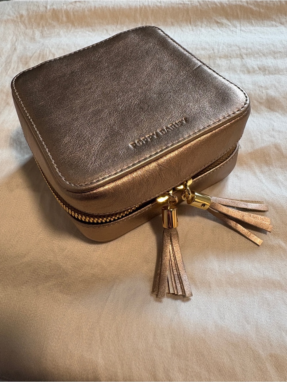Poppy Barley Travel Jewelry Case Square Champagne Leather
